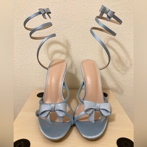 Wild Diva Light Blue Spiral Strap Heels with Bow